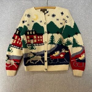 Vintage 1989 Eddie Bauer Large Women’s Wool Cardigan Sweater Nordic Ski Scene